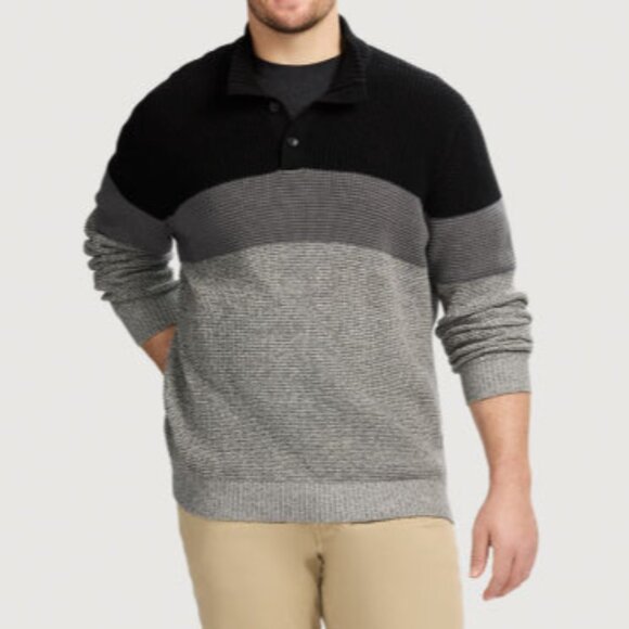 IZOD Men's Button Mock Sweater Black Dark Gray and Gray Size XL - Picture 3 of 5